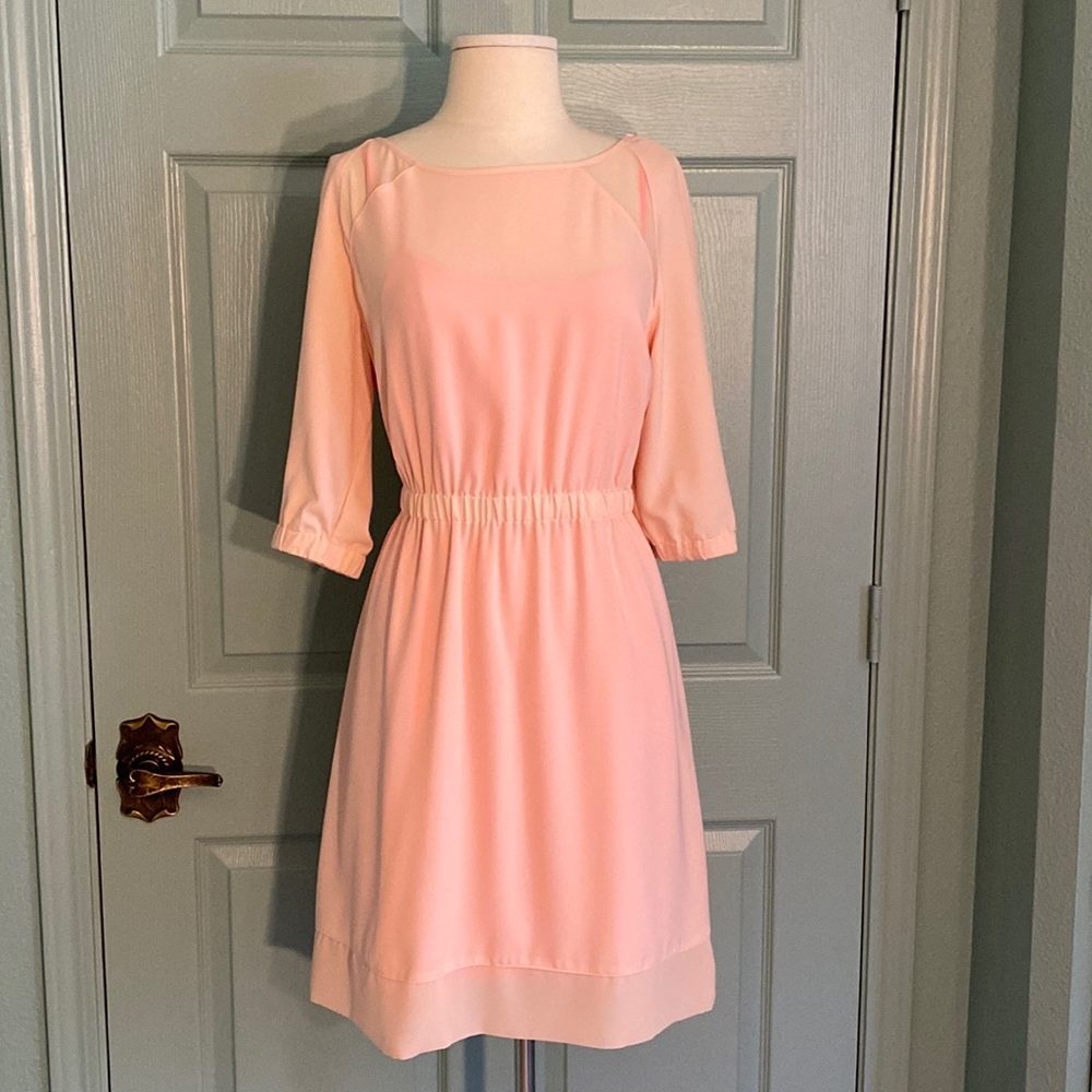 🌿MOSSIMO peach neon salmon dress with sheer details and elastic waist/armbands